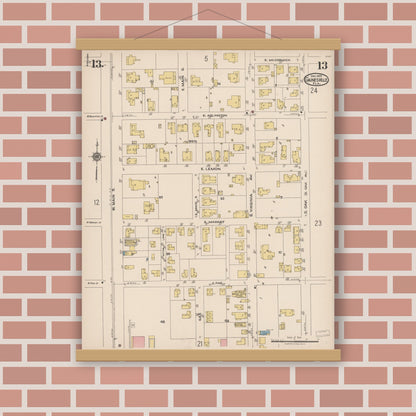 Old map wall art mockup — magnetic wood frame on brick wall — Sanborn Fire Insurance Map from Gainesville, Alachua County, Florida (1922), Sheet #0013
