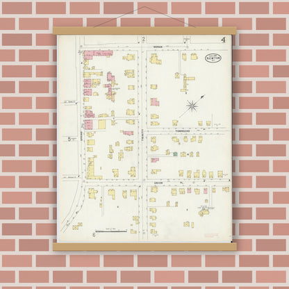 Old map wall art mockup — magnetic wood frame on brick wall — Sanborn Fire Insurance Map from Newton, Sussex County, New Jersey (1897), Sheet #0004