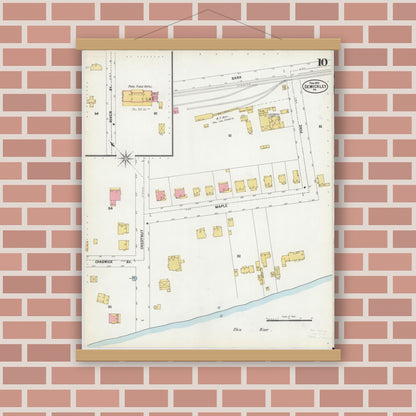Old map wall art mockup — magnetic wood frame on brick wall — Sanborn Fire Insurance Map from Sewickley, Allegheny County, Pennsylvania (1900), Sheet #0010