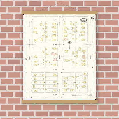 Old map wall art mockup — magnetic wood frame on brick wall — Sanborn Fire Insurance Map from Boone, Boone County, Iowa (1909), Sheet #0015