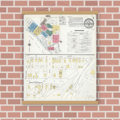 Old map wall art mockup — magnetic wood frame on brick wall — Sanborn Fire Insurance Map from East Grand Forks, Polk County, Minnesota (1909) - Complete Map Set