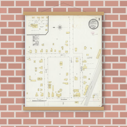 Old map wall art mockup — magnetic wood frame on brick wall — Sanborn Fire Insurance Map from Savannah, Wayne County, New York (1896) - Complete Map Set