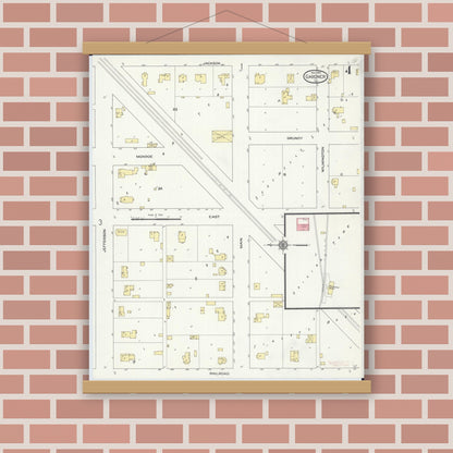 Old map wall art mockup — magnetic wood frame on brick wall — Sanborn Fire Insurance Map from Gardner, Grundy County, Illinois (1913), Sheet #0004