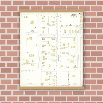 Old map wall art mockup — magnetic wood frame on brick wall — Sanborn Fire Insurance Map from Cloverdale, Sonoma County, California (1905), Sheet #0002