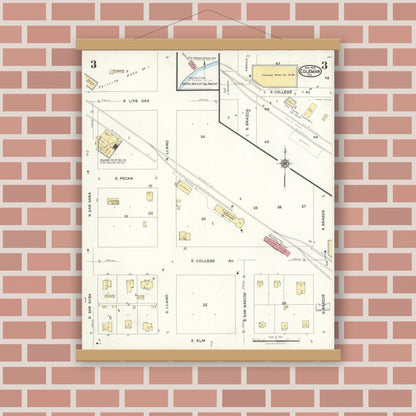 Old map wall art mockup — magnetic wood frame on brick wall — Sanborn Fire Insurance Map from Coleman, Coleman County, Texas (1923), Sheet #0003