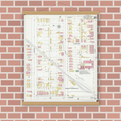 Old map wall art mockup — magnetic wood frame on brick wall — Sanborn Fire Insurance Map from Chillicothe, Ross County, Ohio (1900), Sheet #0019