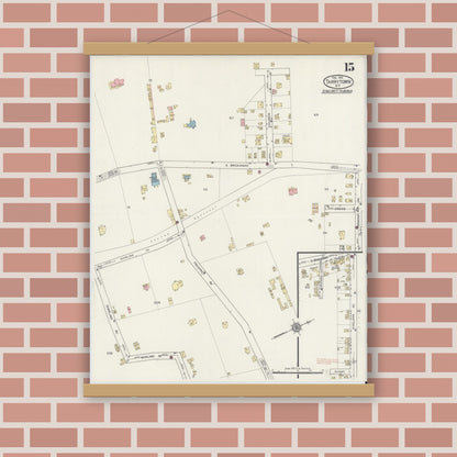 Old map wall art mockup — magnetic wood frame on brick wall — Sanborn Fire Insurance Map from Tarrytown, Westchester County, New York (1915), Sheet #0015