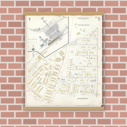 Old map wall art mockup — magnetic wood frame on brick wall — Sanborn Fire Insurance Map from Osborn, Greene County, Ohio (1943), Sheet #0007