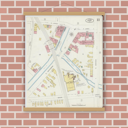 Old map wall art mockup — magnetic wood frame on brick wall — Sanborn Fire Insurance Map from Rome, Oneida County, New York (1894), Sheet #0011