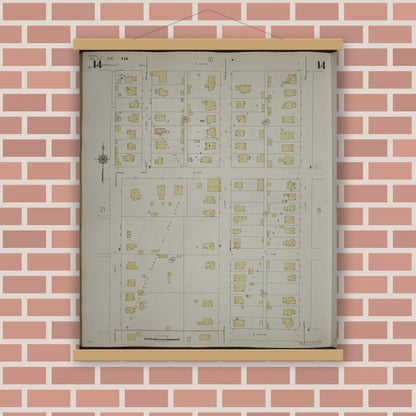 Old map wall art mockup — magnetic wood frame on brick wall — Sanborn Fire Insurance Map from Herrin, Williamson County, Illinois (1947), Sheet #0014