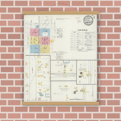 Old map wall art mockup — magnetic wood frame on brick wall — Sanborn Fire Insurance Map from Du Quoin, Perry County, Illinois (1894) - Complete Map Set
