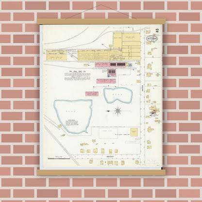 Old map wall art mockup — magnetic wood frame on brick wall — Sanborn Fire Insurance Map from Rittman, Wayne County, Ohio (1908), Sheet #0002