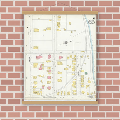 Old map wall art mockup — magnetic wood frame on brick wall — Sanborn Fire Insurance Map from Franklin, Venango County, Pennsylvania (1906), Sheet #0002
