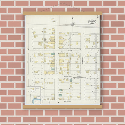 Old map wall art mockup — magnetic wood frame on brick wall — Sanborn Fire Insurance Map from Thorpe, Clark County, Wisconsin (1894), Sheet #0002