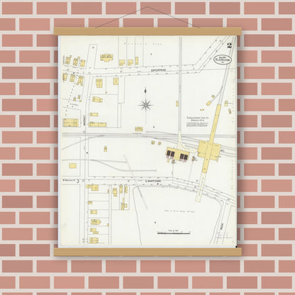 Old map wall art mockup — magnetic wood frame on brick wall — Sanborn Fire Insurance Map from Glen Lyon, Luzerne County, Pennsylvania (1903), Sheet #0002