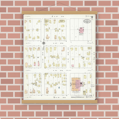 Old map wall art mockup — magnetic wood frame on brick wall — Sanborn Fire Insurance Map from Faribault, Rice County, Minnesota (1914), Sheet #0008