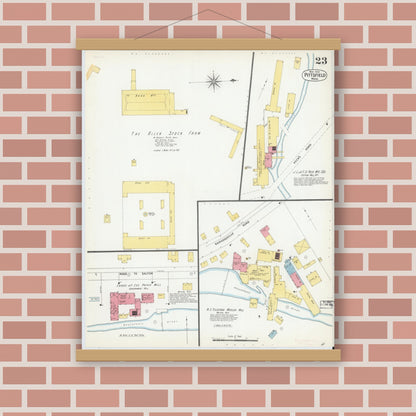 Old map wall art mockup — magnetic wood frame on brick wall — Sanborn Fire Insurance Map from Pittsfield, Berkshire County, Massachusetts (1900), Sheet #0023