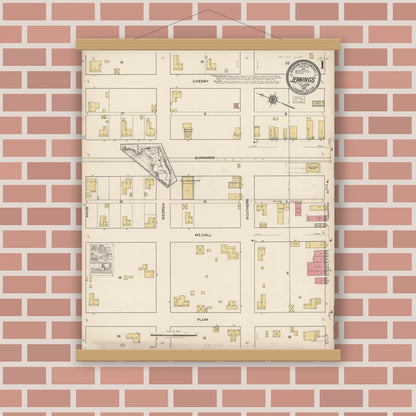 Old map wall art mockup — magnetic wood frame on brick wall — Sanborn Fire Insurance Map from Jennings, Hamilton County, Florida (1922), Sheet #0001