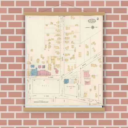 Old map wall art mockup — magnetic wood frame on brick wall — Sanborn Fire Insurance Map from Prattsburgh, Steuben County, New York (1934), Sheet #0002