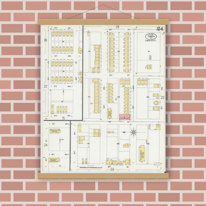 Old map wall art mockup — magnetic wood frame on brick wall — Sanborn Fire Insurance Map from Tampa, Hillsborough County, Florida (1899), Sheet #0024