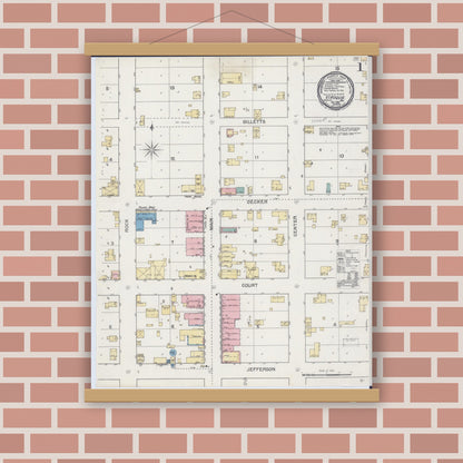 Old map wall art mockup — magnetic wood frame on brick wall — Sanborn Fire Insurance Map from Viroqua, Vernon County, Wisconsin (1892) - Complete Map Set