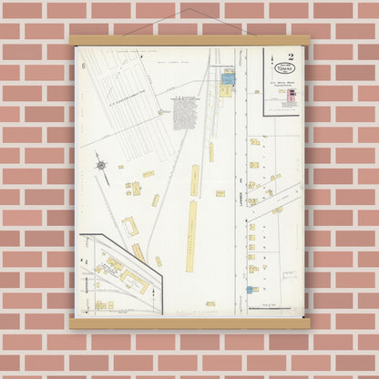Old map wall art mockup — magnetic wood frame on brick wall — Sanborn Fire Insurance Map from Tomah, Monroe County, Wisconsin (1912), Sheet #0002