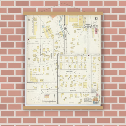 Old map wall art mockup — magnetic wood frame on brick wall — Sanborn Fire Insurance Map from Dowagiac, Cass County, Michigan (1913), Sheet #0013