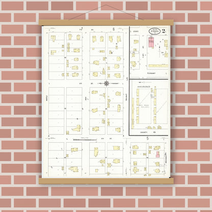 Old map wall art mockup — magnetic wood frame on brick wall — Sanborn Fire Insurance Map from Osage, Mitchell County, Iowa (1911), Sheet #0002