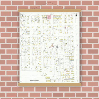 Old map wall art mockup — magnetic wood frame on brick wall — Sanborn Fire Insurance Map from Lamesa, Dawson County, Texas (1939), Sheet #0005