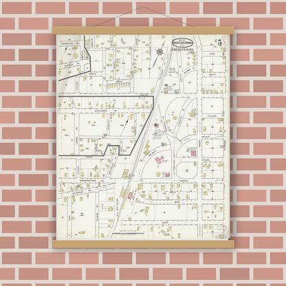 Old map wall art mockup — magnetic wood frame on brick wall — Sanborn Fire Insurance Map from Green Cove Springs, Clay County, Florida (1917), Sheet #0005