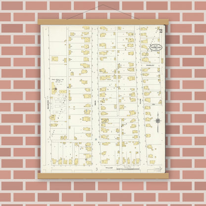 Old map wall art mockup — magnetic wood frame on brick wall — Sanborn Fire Insurance Map from Farmland, Randolph County, Indiana (1911), Sheet #0002