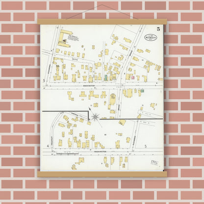 Old map wall art mockup — magnetic wood frame on brick wall — Sanborn Fire Insurance Map from Weymouth, Norfolk County, Massachusetts (1899), Sheet #0005