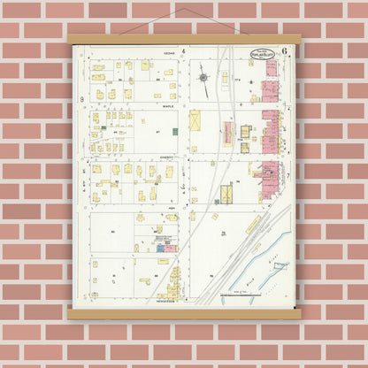 Old map wall art mockup — magnetic wood frame on brick wall — Sanborn Fire Insurance Map from Poplar Bluff, Butler County, Missouri (1910), Sheet #0006
