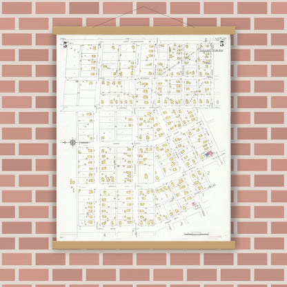Old map wall art mockup — magnetic wood frame on brick wall — Sanborn Fire Insurance Map from Slater, Saline County, Missouri (1933), Sheet #0005