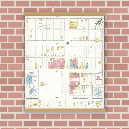 Old map wall art mockup — magnetic wood frame on brick wall — Sanborn Fire Insurance Map from Holtville, Imperial County, California (1911), Sheet #0002
