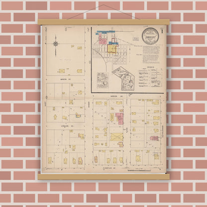 Old map wall art mockup — magnetic wood frame on brick wall — Sanborn Fire Insurance Map from Sandusky, Sanilac County, Michigan (1922) - Complete Map Set