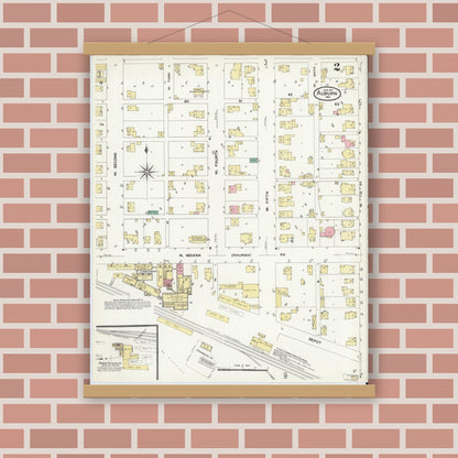 Old map wall art mockup — magnetic wood frame on brick wall — Sanborn Fire Insurance Map from Auburn, De Kalb County, Indiana (1907), Sheet #0002