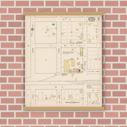Old map wall art mockup — magnetic wood frame on brick wall — Sanborn Fire Insurance Map from Shiner, Lavaca County, Texas (1922), Sheet #0002