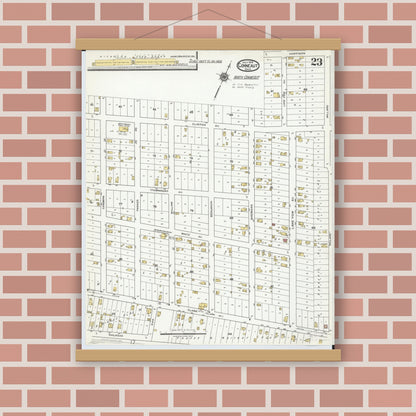 Old map wall art mockup — magnetic wood frame on brick wall — Sanborn Fire Insurance Map from Conneaut, Ashtabula County, Ohio (1919), Sheet #0023