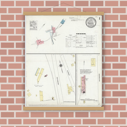 Old map wall art mockup — magnetic wood frame on brick wall — Sanborn Fire Insurance Map from Auburn, Worcester County, Massachusetts (1910) - Complete Map Set