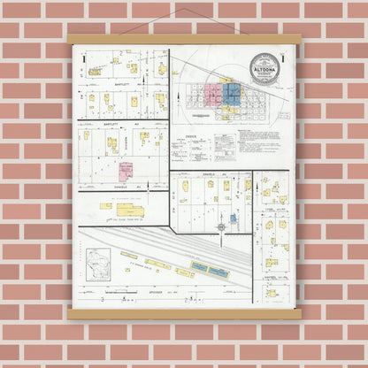 Old map wall art mockup — magnetic wood frame on brick wall — Sanborn Fire Insurance Map from Altoona, Eau Claire County, Wisconsin (1930), Sheet #0001
