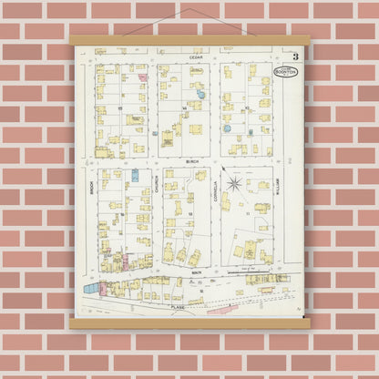 Old map wall art mockup — magnetic wood frame on brick wall — Sanborn Fire Insurance Map from Boonton, Morris County, New Jersey (1892), Sheet #0003