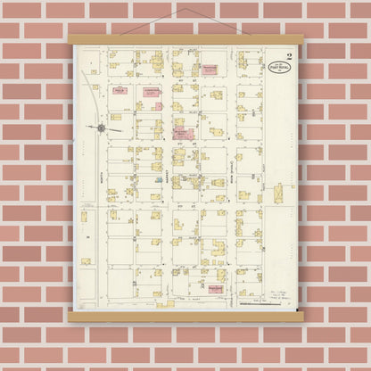 Old map wall art mockup — magnetic wood frame on brick wall — Sanborn Fire Insurance Map from Port Royal, Juniata County, Pennsylvania (1911), Sheet #0002