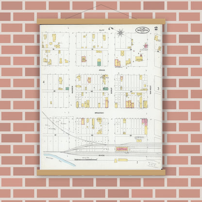 Old map wall art mockup — magnetic wood frame on brick wall — Sanborn Fire Insurance Map from Sauk Rapids, Benton County, Minnesota (1904), Sheet #0002