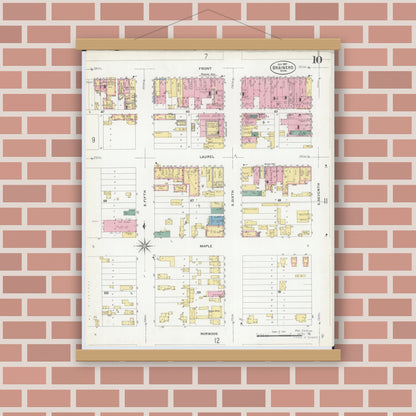 Old map wall art mockup — magnetic wood frame on brick wall — Sanborn Fire Insurance Map from Brainerd, Crow Wing County, Minnesota (1907), Sheet #0010