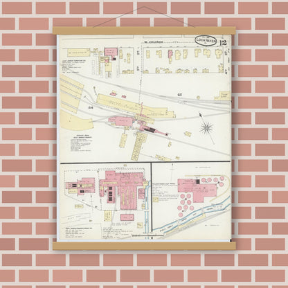 Old map wall art mockup — magnetic wood frame on brick wall — Sanborn Fire Insurance Map from Lock Haven, Clinton County, Pennsylvania (1891), Sheet #0012