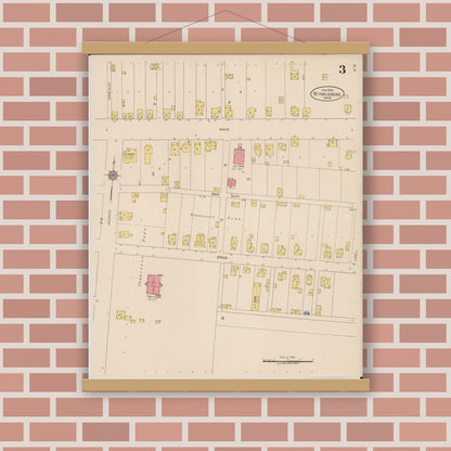 Old map wall art mockup — magnetic wood frame on brick wall — Sanborn Fire Insurance Map from Reynoldsburg, Franklin County, Ohio (1922), Sheet #0003