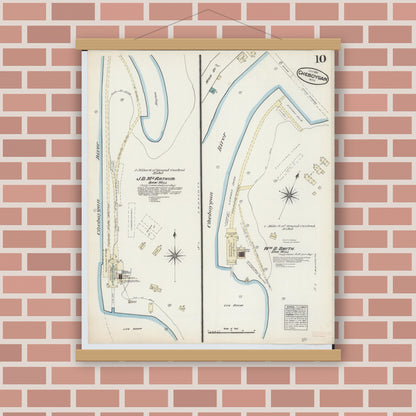 Old map wall art mockup — magnetic wood frame on brick wall — Sanborn Fire Insurance Map from Cheboygan, Cheboygan County, Michigan (1884), Sheet #0010