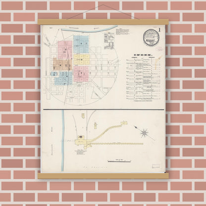 Old map wall art mockup — magnetic wood frame on brick wall — Sanborn Fire Insurance Map from Redding, Shasta County, California (1889) - Complete Map Set