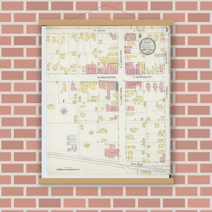 Old map wall art mockup — magnetic wood frame on brick wall — Sanborn Fire Insurance Map from Jamestown, Greene County, Ohio (1893) - Complete Map Set